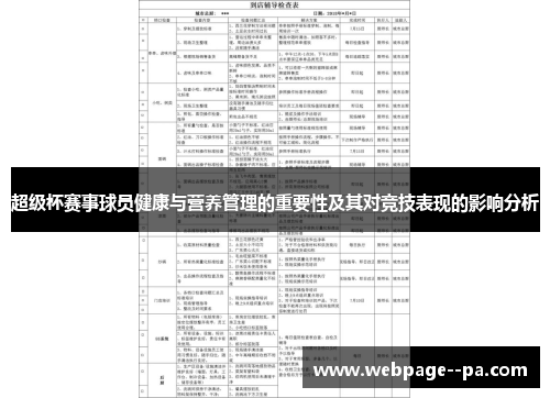 超级杯赛事球员健康与营养管理的重要性及其对竞技表现的影响分析